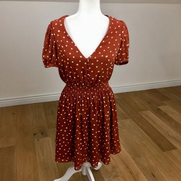 Madewell Smocked-Waist Mini Dress in Inkspot Polka Dots Size XS - Picture 6 of 12